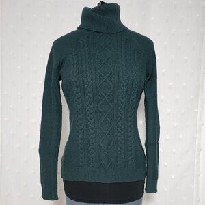 VINTAGE ESPIRIT Forest Green Cable Knit Turtleneck Sweater
